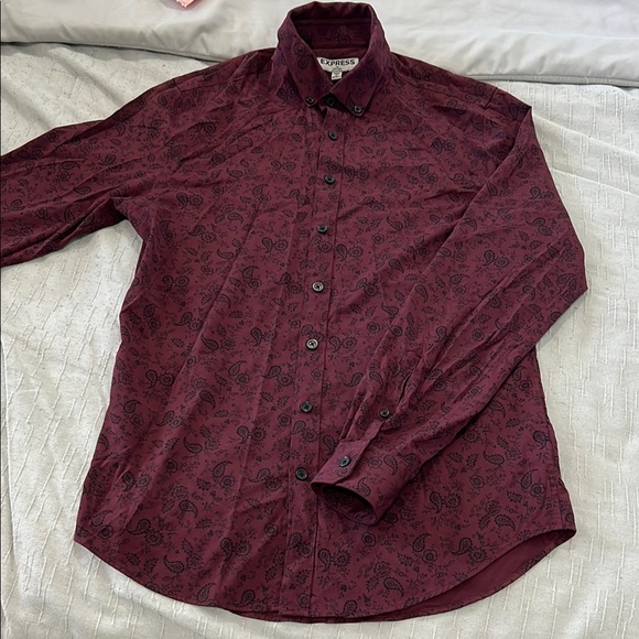 Express Men's Burgundy Paisley Shirt - Picture 1 of 1